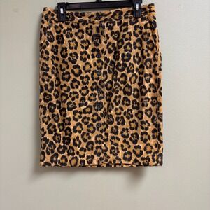 Lauren Ralph Lauren Linen Blend Skirt Size 6P Petite Button Pencil Leopard
